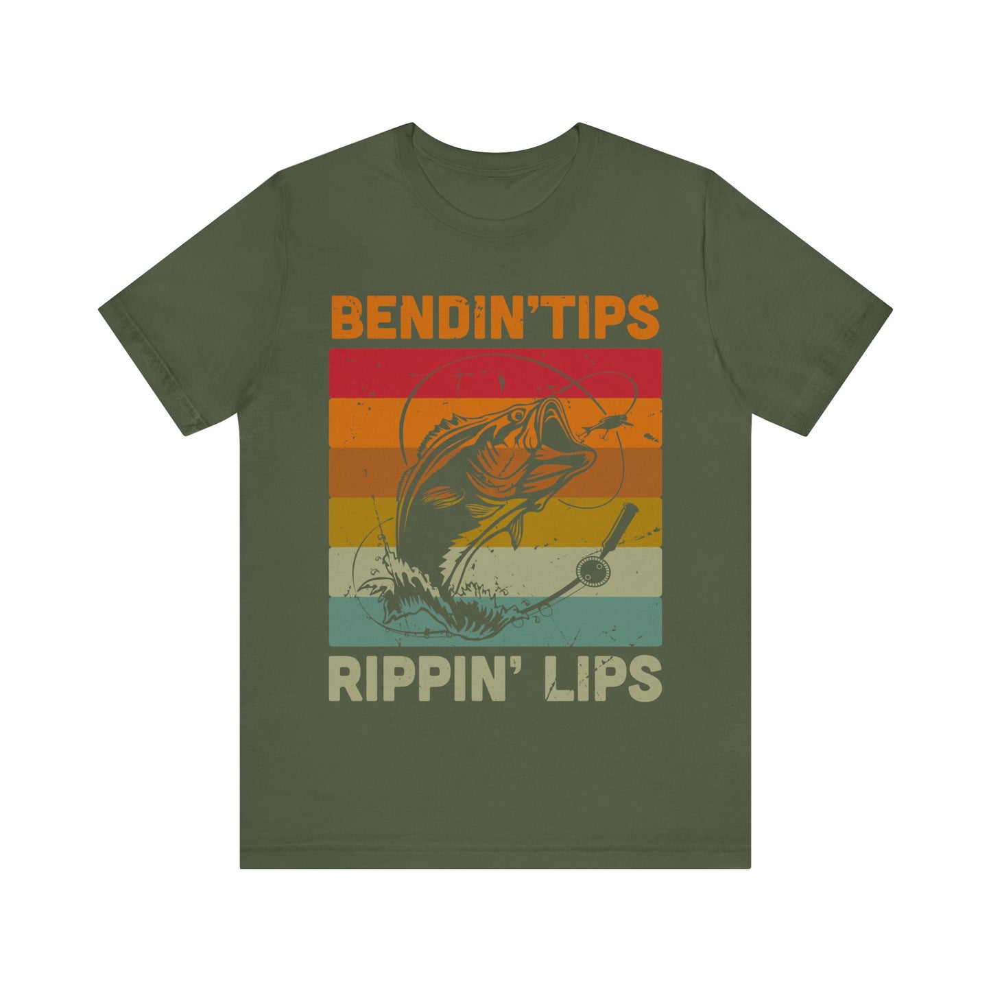 Bendin’ Tips and Rippin’ Lips T-Shirt – Funny Bass Fishing Shirt for Men – Jumping Largemouth Bass Graphic Tee for Anglers