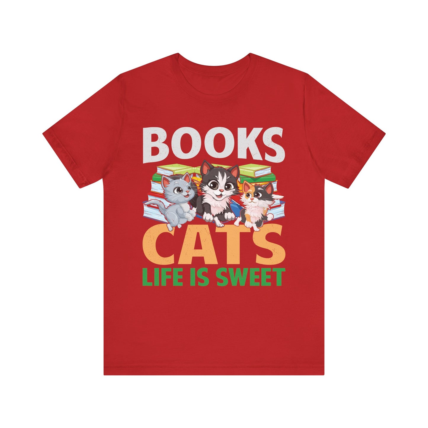 Books Cats Life Is Sweet T-Shirt – Cute Cat and Book Lover Shirt – Funny Gift for Readers and Pet Owners