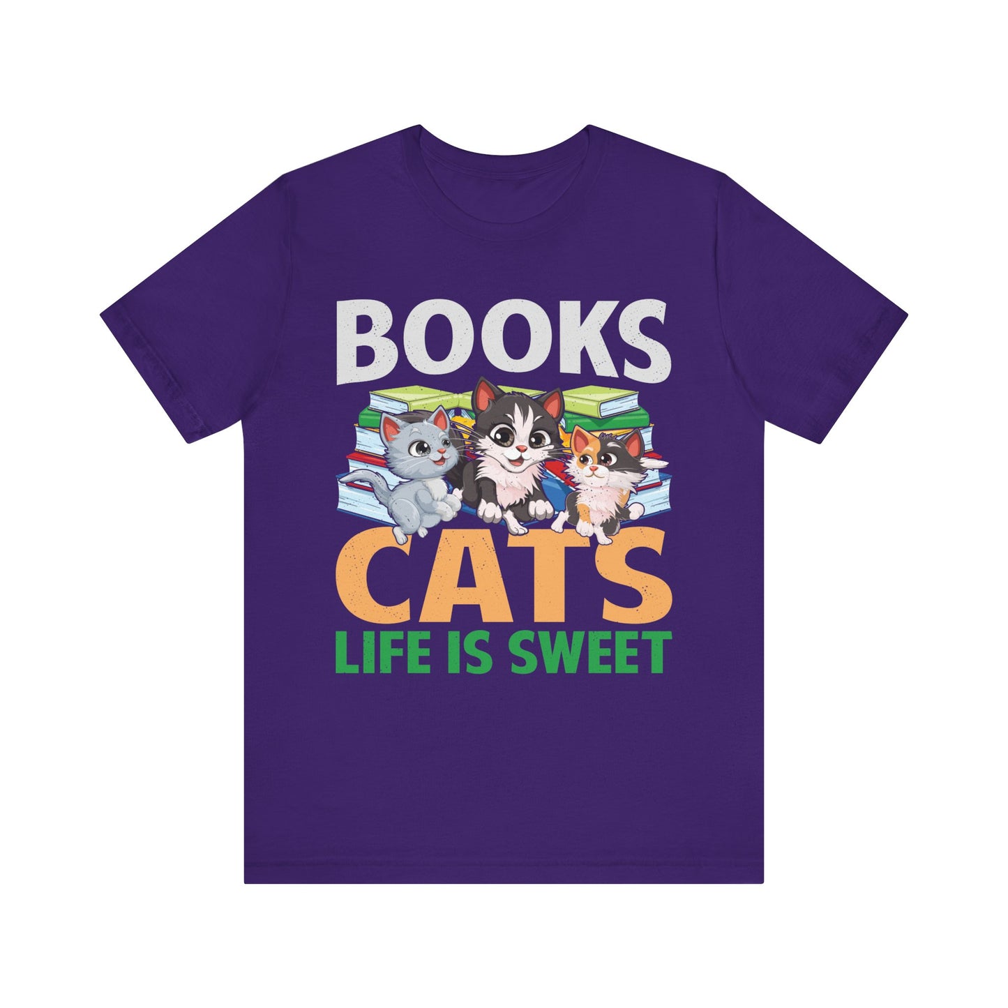 Books Cats Life Is Sweet T-Shirt – Cute Cat and Book Lover Shirt – Funny Gift for Readers and Pet Owners