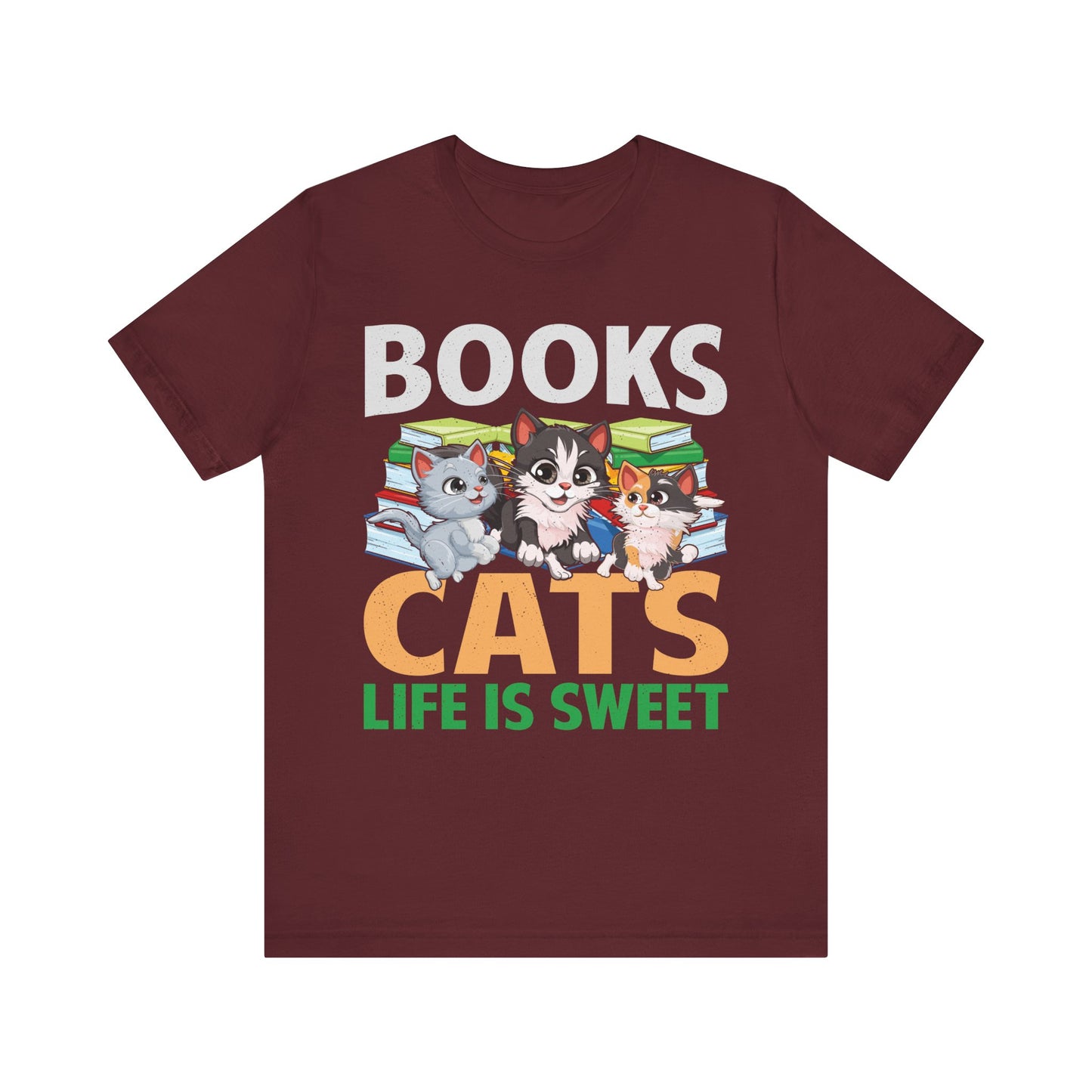 Books Cats Life Is Sweet T-Shirt – Cute Cat and Book Lover Shirt – Funny Gift for Readers and Pet Owners