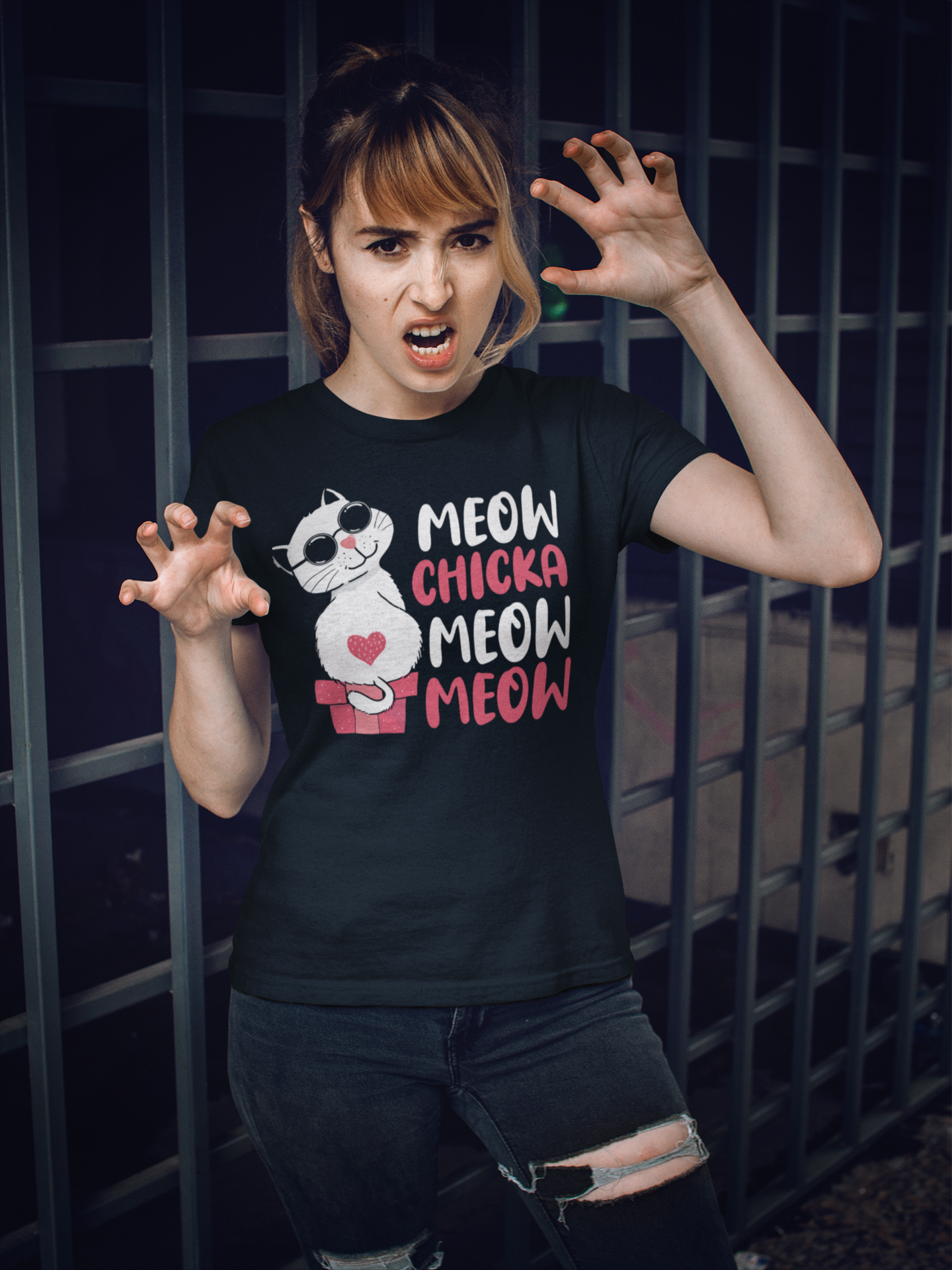 Cute Funny Cat T-Shirt – “Meow Chicka Meow Meow” Tee for Cat Lovers – Sassy Kitty Shirt for Women & Girls