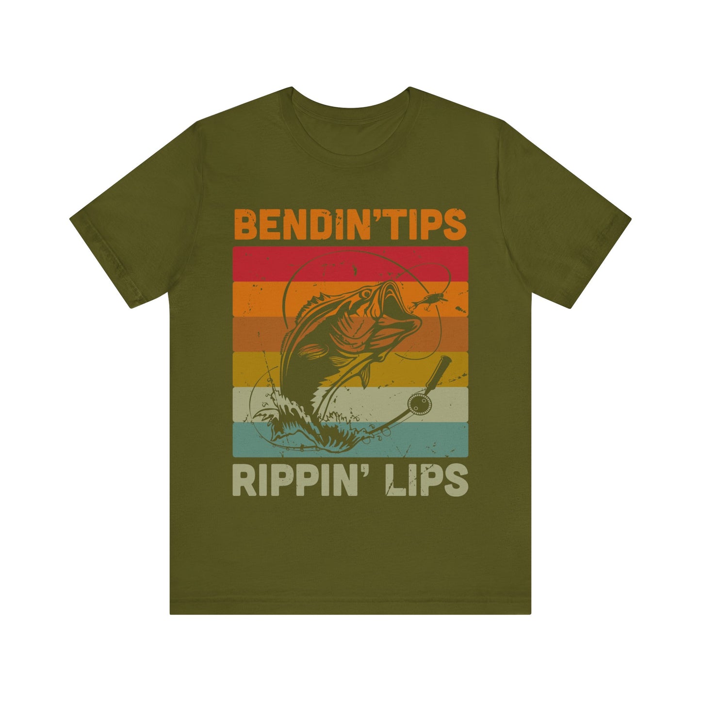 Bendin’ Tips and Rippin’ Lips T-Shirt – Funny Bass Fishing Shirt for Men – Jumping Largemouth Bass Graphic Tee for Anglers