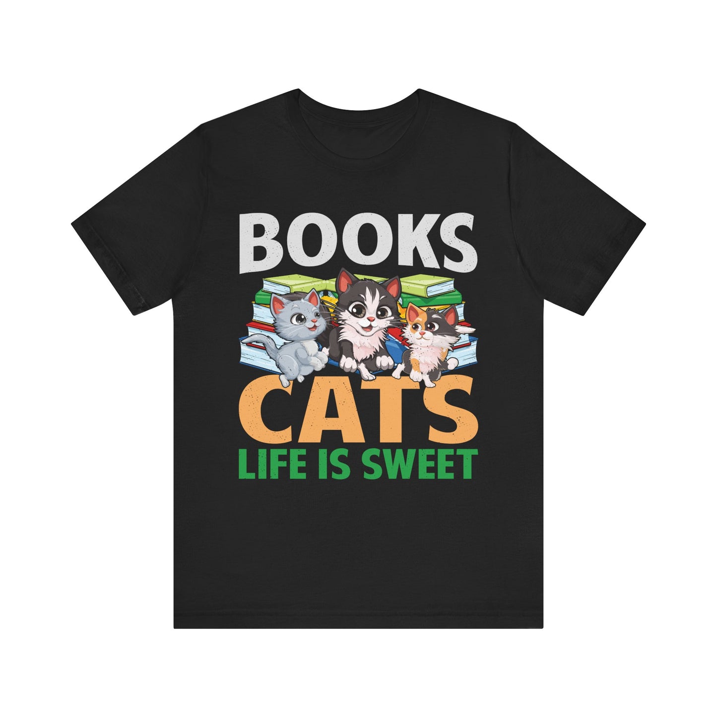 Books Cats Life Is Sweet T-Shirt – Cute Cat and Book Lover Shirt – Funny Gift for Readers and Pet Owners