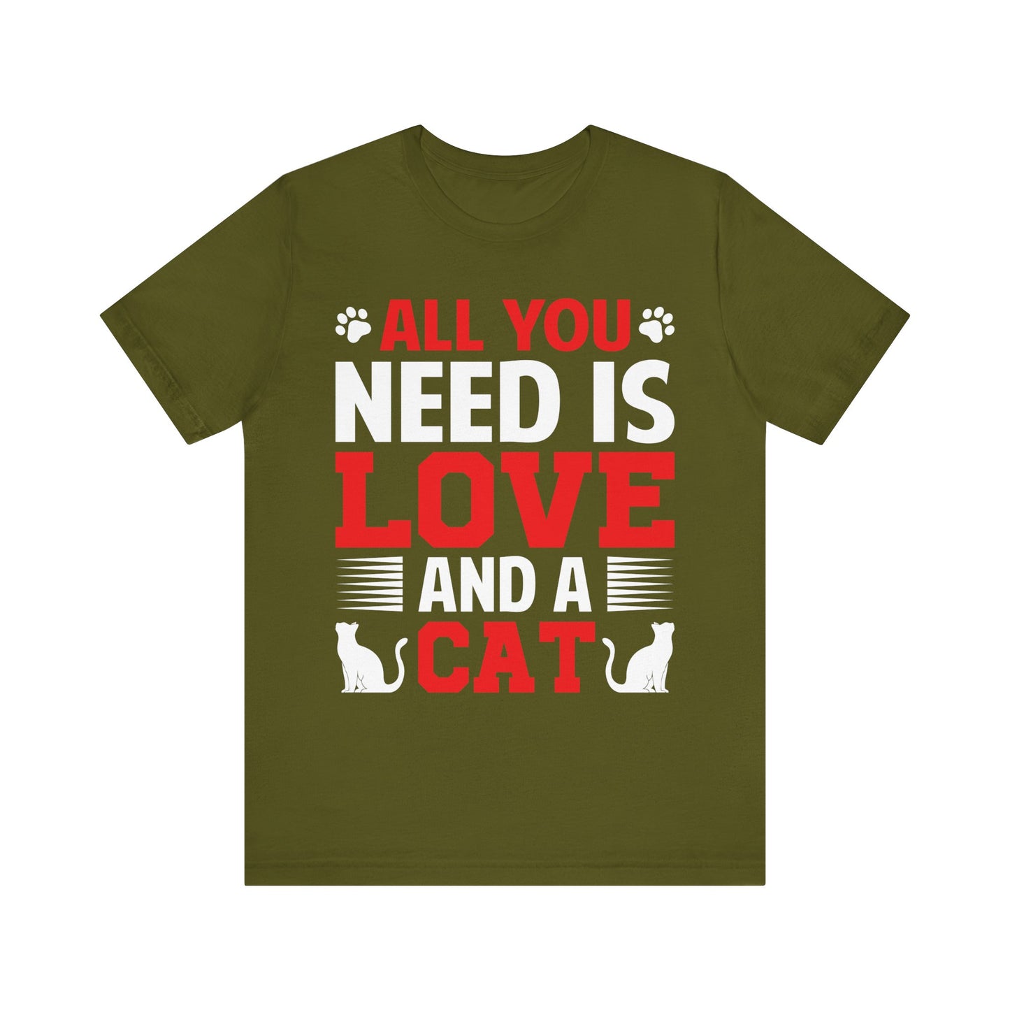 All You Need Is Love and a Cat T-Shirt – Funny Cat Lover Tee for Women & Men – Cute Pet Owner Shirt with Paw Prints & Kitty Silhouettes
