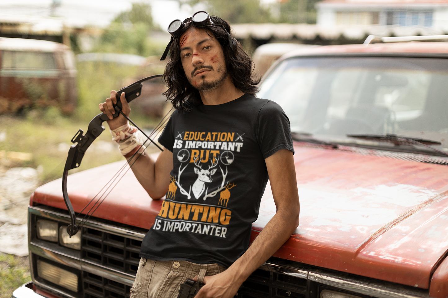 Education Is Important But Hunting Is Importanter T-Shirt – Funny Grammar Hunting Shirt for Men – Gift for Hunters & Outdoorsmen