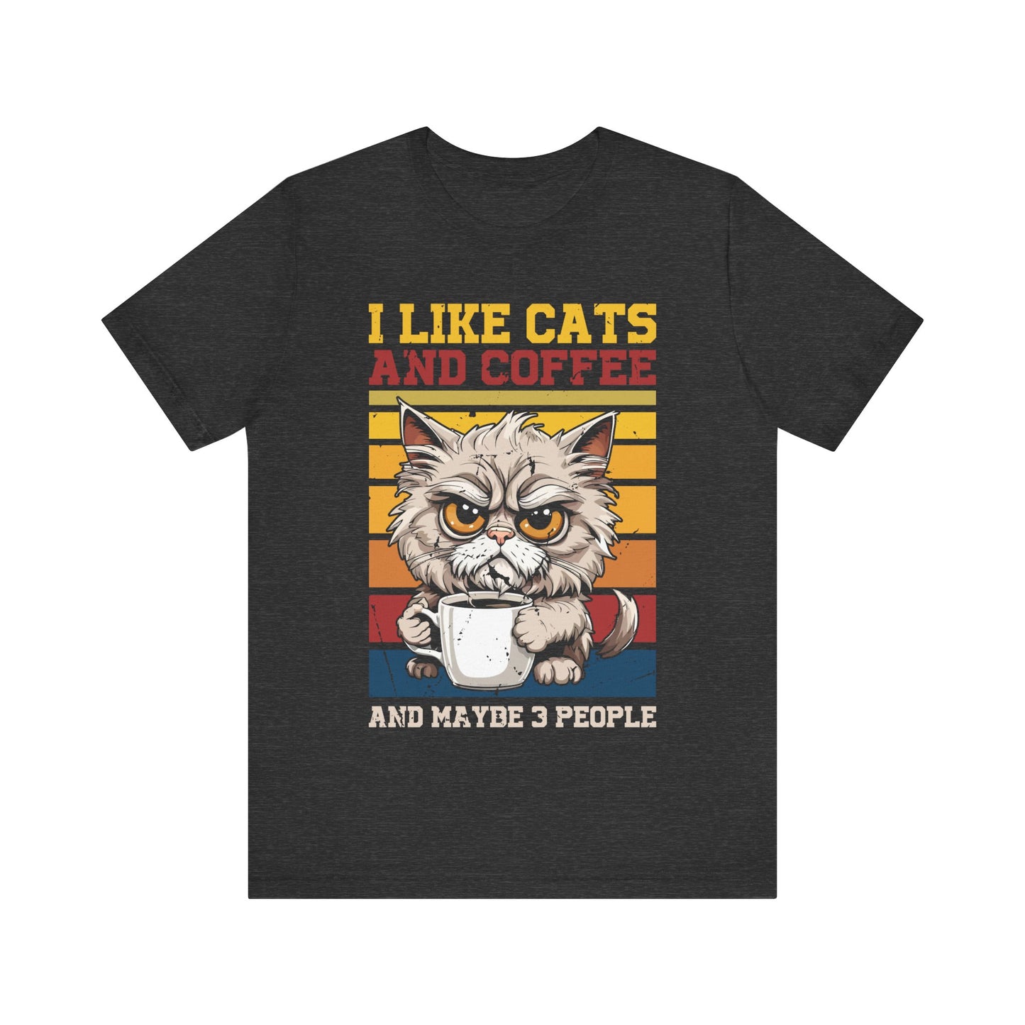 I Like Cats and Coffee and Maybe 3 People T-Shirt – Funny Grumpy Cat Lover Tee – Sarcastic Introvert Shirt for Pet & Caffeine Addicts