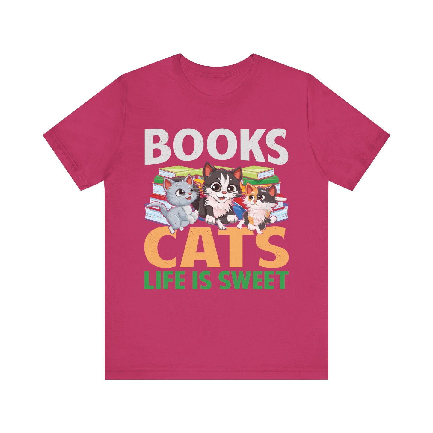 Books Cats Life Is Sweet T-Shirt – Cute Cat and Book Lover Shirt – Funny Gift for Readers and Pet Owners