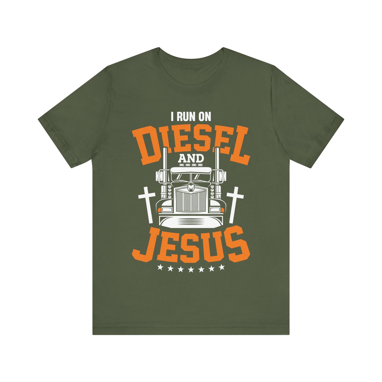 I Run on Diesel and Jesus T-Shirt – Christian Trucker Shirt for Men – Faith and Fuel Graphic Tee