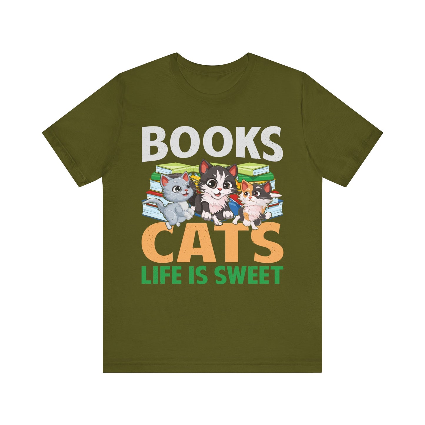 Books Cats Life Is Sweet T-Shirt – Cute Cat and Book Lover Shirt – Funny Gift for Readers and Pet Owners