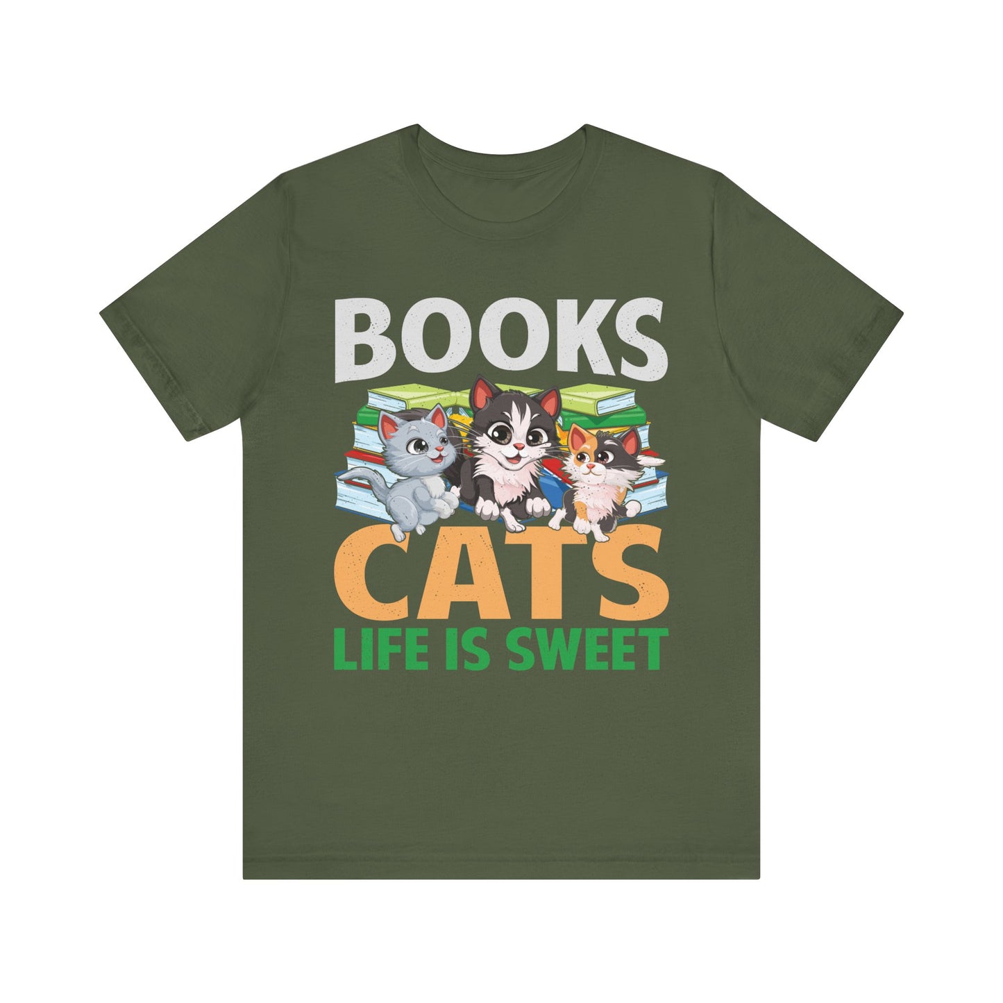 Books Cats Life Is Sweet T-Shirt – Cute Cat and Book Lover Shirt – Funny Gift for Readers and Pet Owners