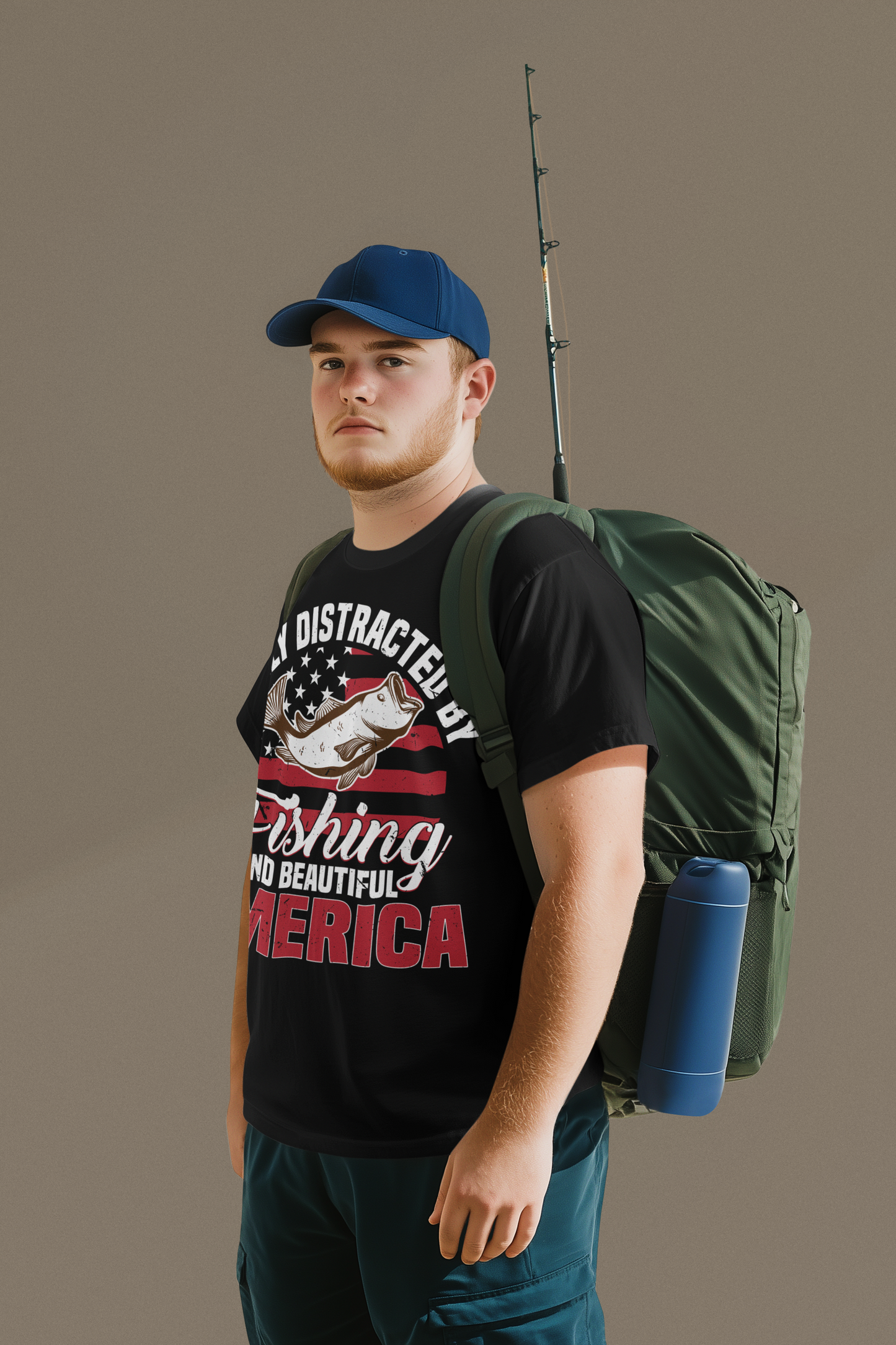 Easily Distracted by Fishing and Beautiful America T-Shirt – Patriotic Bass Fishing Tee for Men, Dads & Outdoorsmen – USA Flag Graphic Shirt