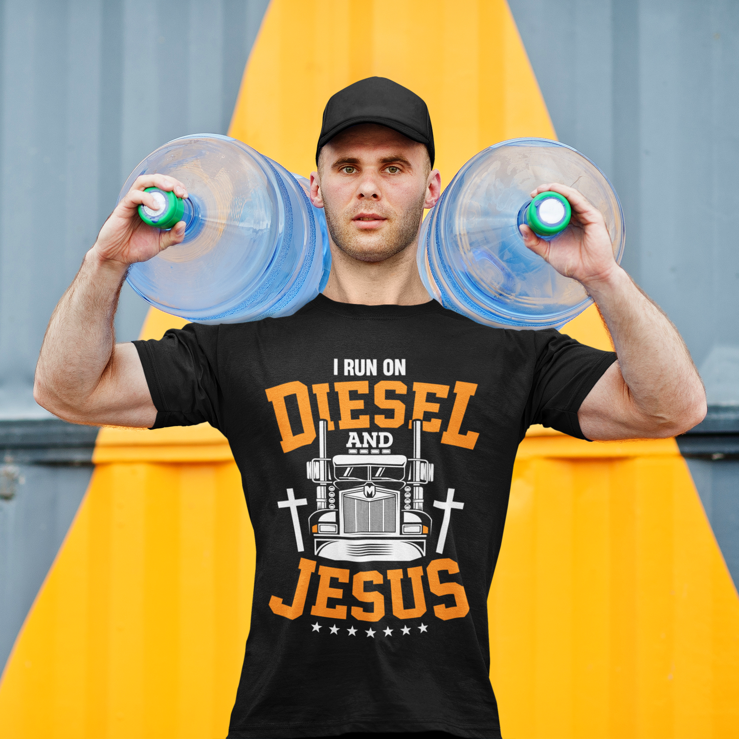 I Run on Diesel and Jesus T-Shirt – Christian Trucker Shirt for Men – Faith and Fuel Graphic Tee