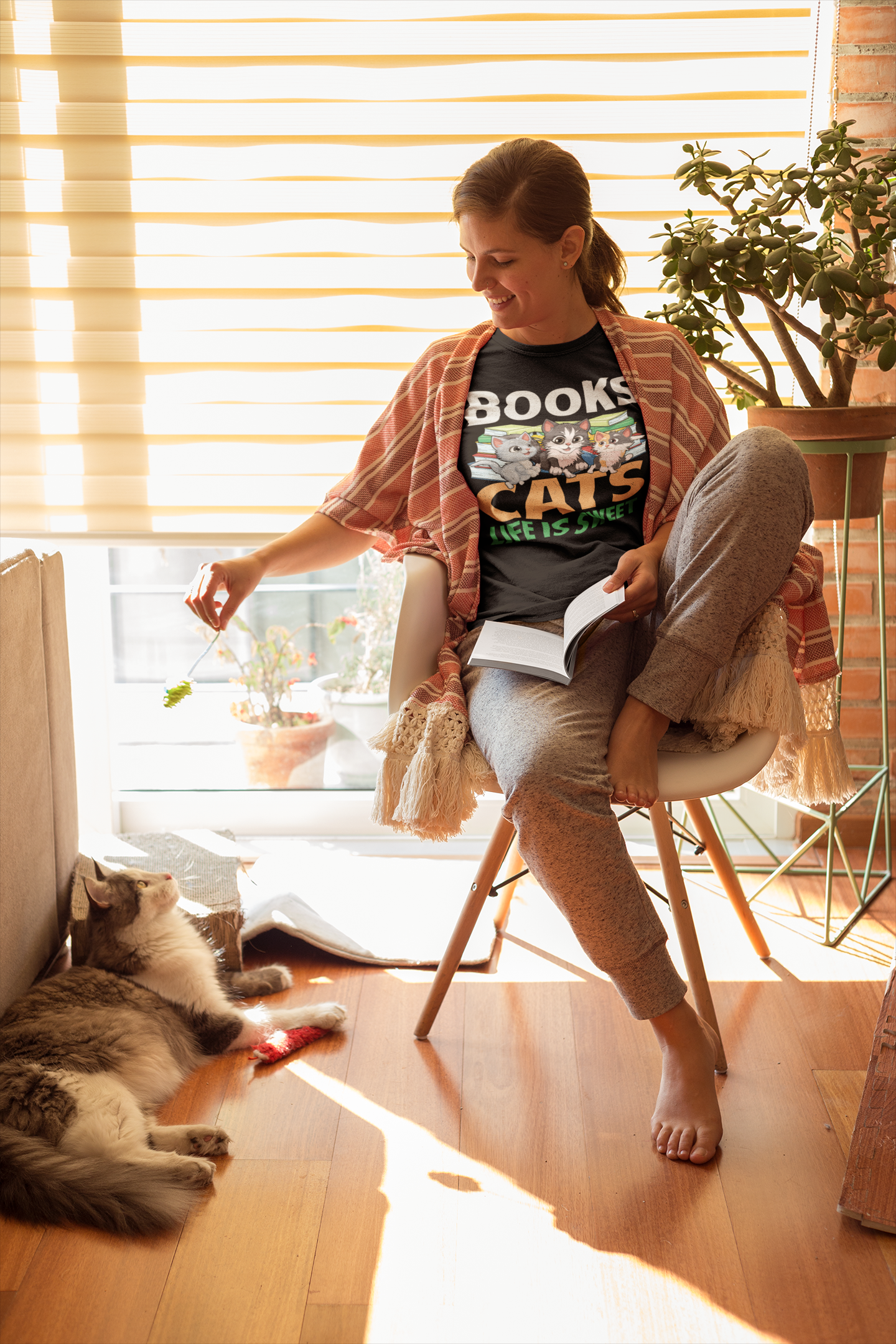 Books Cats Life Is Sweet T-Shirt – Cute Cat and Book Lover Shirt – Funny Gift for Readers and Pet Owners