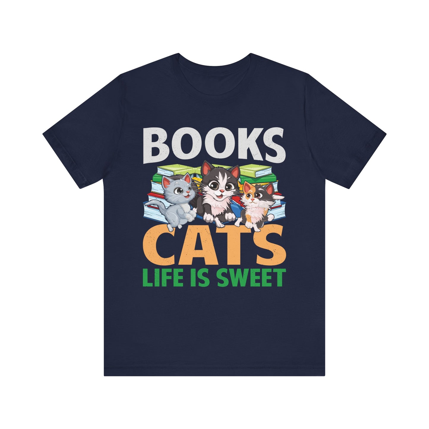 Books Cats Life Is Sweet T-Shirt – Cute Cat and Book Lover Shirt – Funny Gift for Readers and Pet Owners