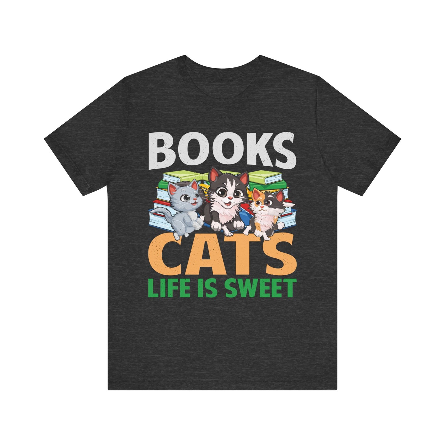 Books Cats Life Is Sweet T-Shirt – Cute Cat and Book Lover Shirt – Funny Gift for Readers and Pet Owners